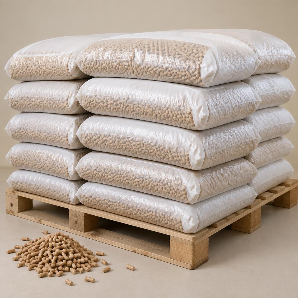 Holzpellets Palette 66 Säcke — 1 122 kg Pellets 6 mm ENplus A1